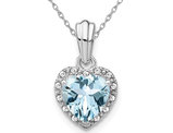 1.15 Carats (ctw)Aquamarine Heart Pendant Necklace In Sterling Silver with Chain and Accent Dimonds